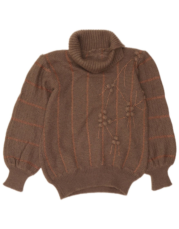 Maglione maglione vintage da donna con collo alto UK 16 a righe grandi grigie