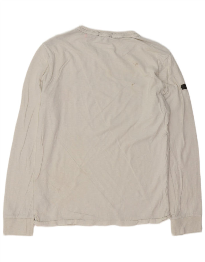 SUPERDRY Top grafico da uomo a maniche lunghe in cotone bianco grande
