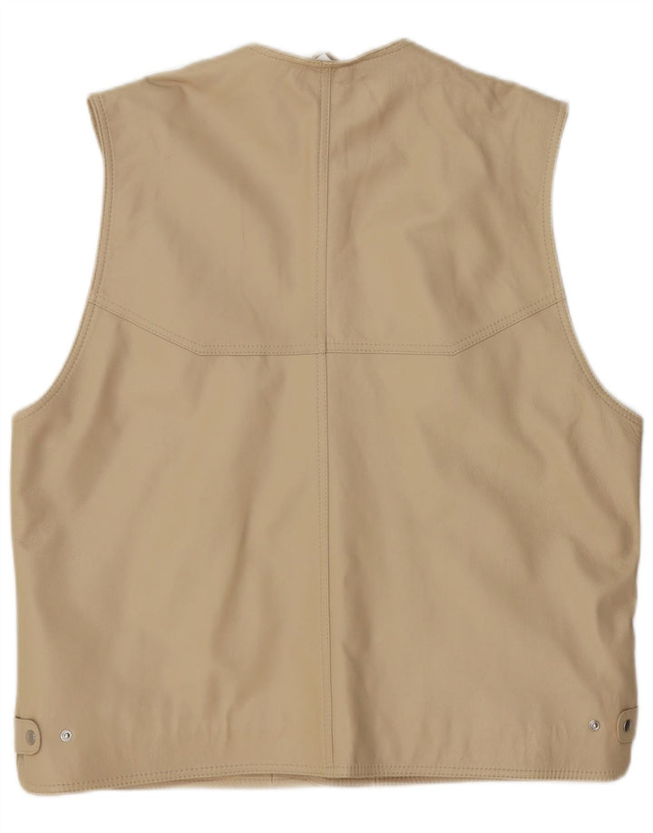 DAVID MOORE Mens Classic Leather Gilet UK 44 2XL Beige Leather
