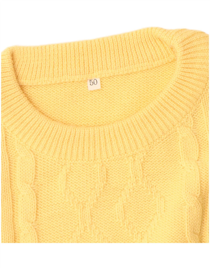 Maglione vintage da uomo girocollo IT 50 in lana giallo medio