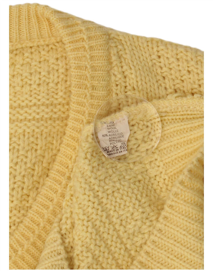 Maglione vintage da uomo con scollo a V in lana gialla media