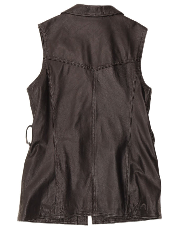 Gilet in pelle da donna vintage UK 14 grande in pelle nera