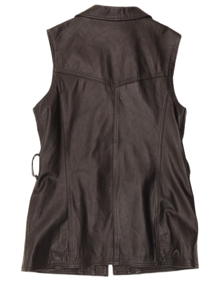 Gilet in pelle da donna vintage UK 14 grande in pelle nera