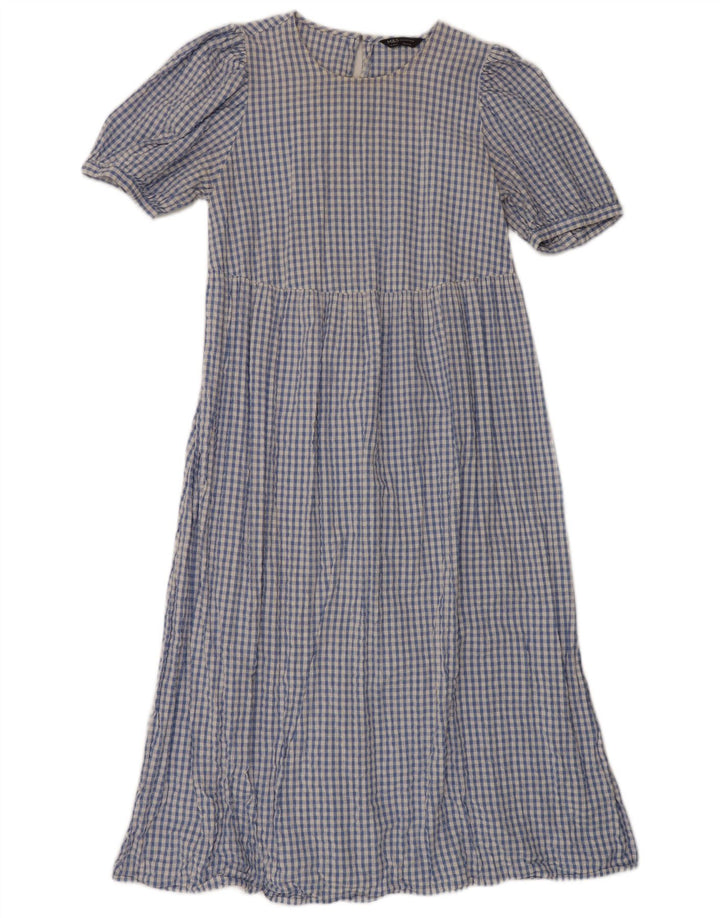 Abito lungo da donna Marks & Spencer UK 14 cotone a quadretti blu medio