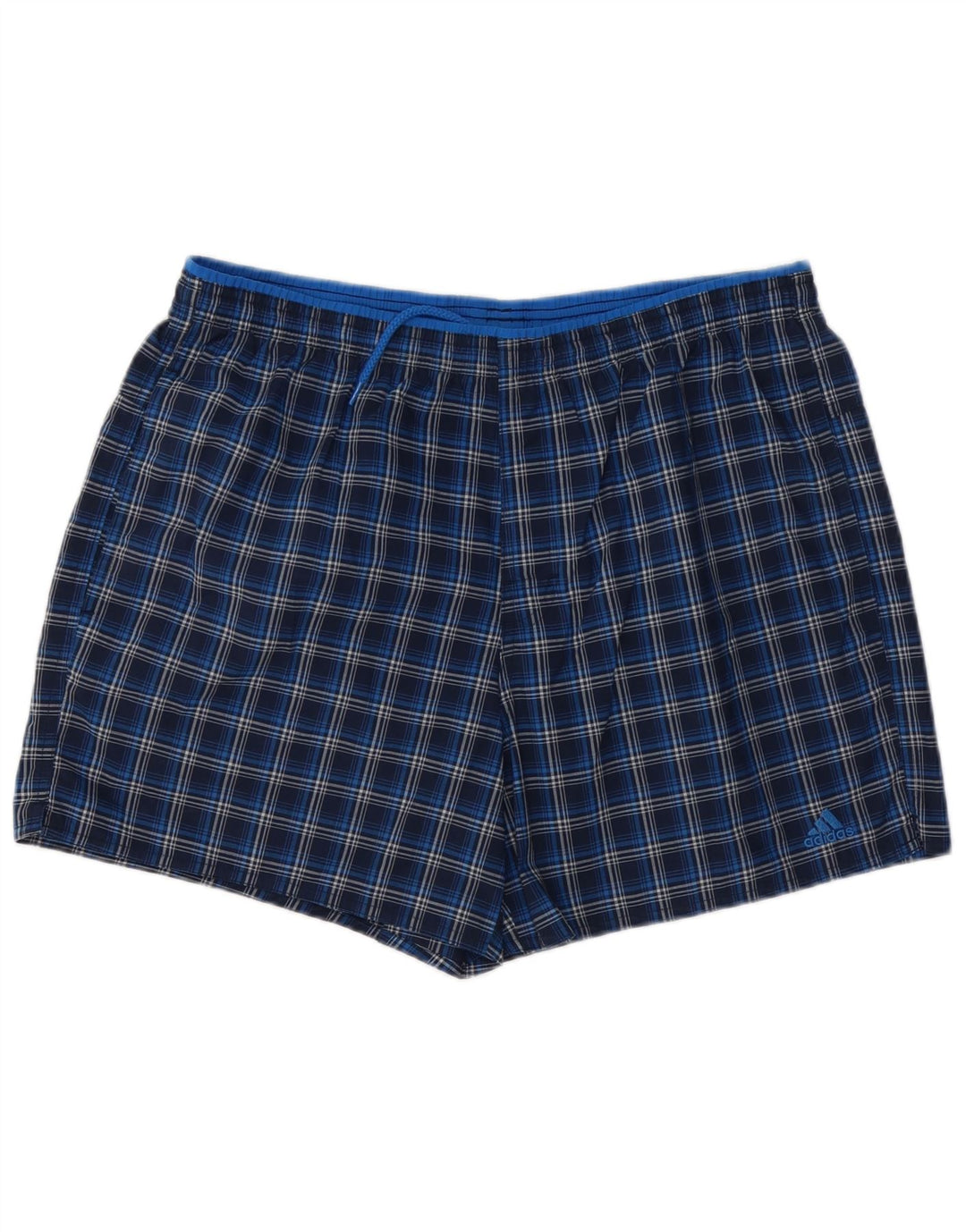 Pantaloncini da bagno da uomo Adidas grandi in poliestere a quadri blu navy