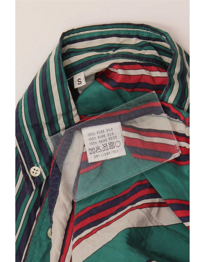 Camicia Vintage Uomo Piccola Seta Rigata Blu