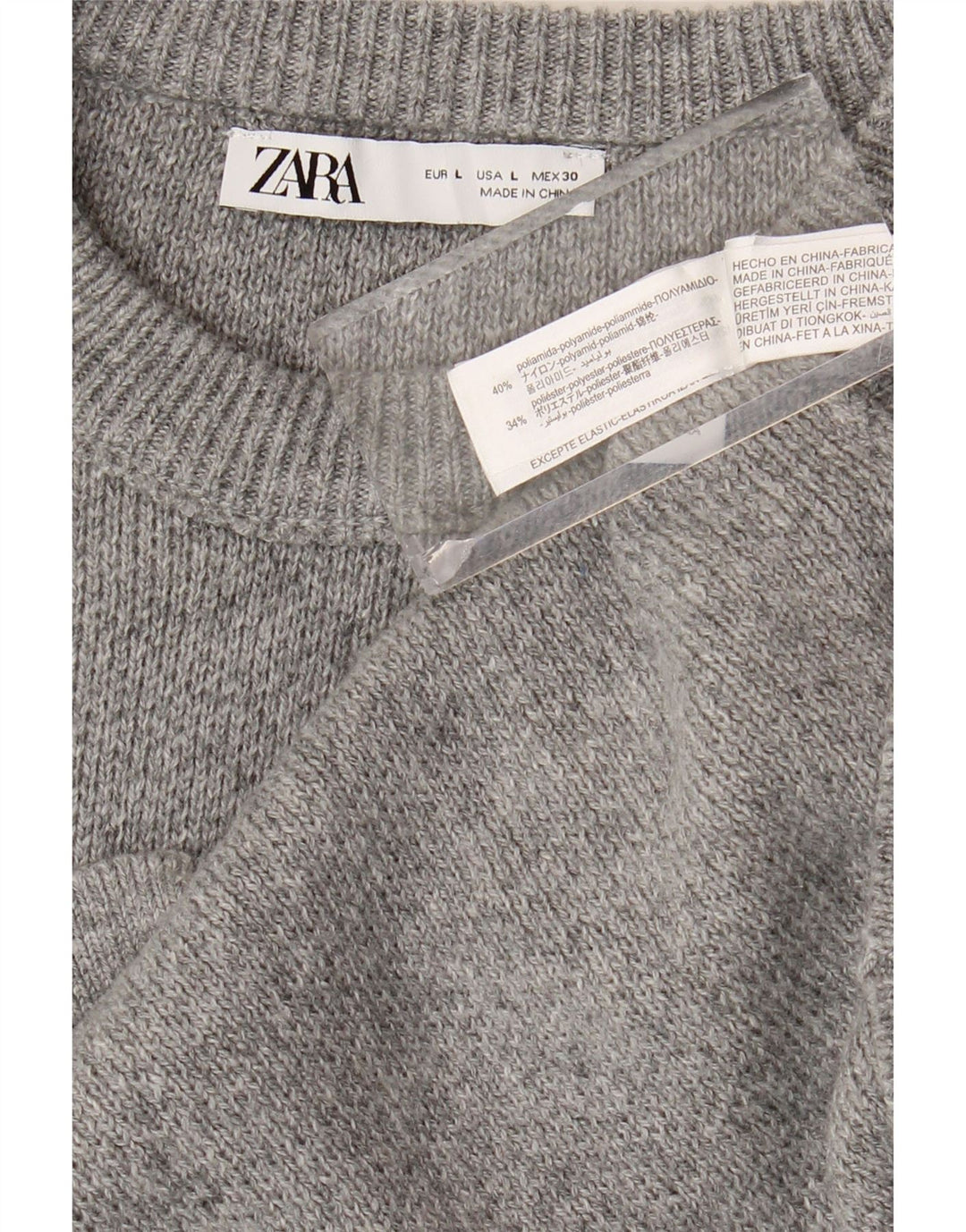 Maglione maglione girocollo da donna Zara UK 16 grande grigio poliammide