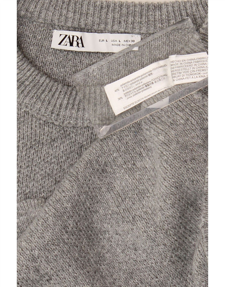 Maglione maglione girocollo da donna Zara UK 16 grande grigio poliammide