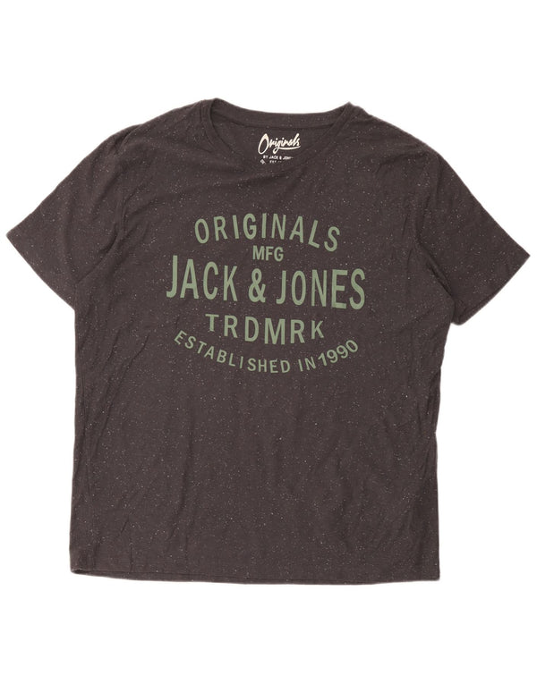 T-shirt grafica da uomo Jack & Jones Top XL in cotone chiazzato grigio