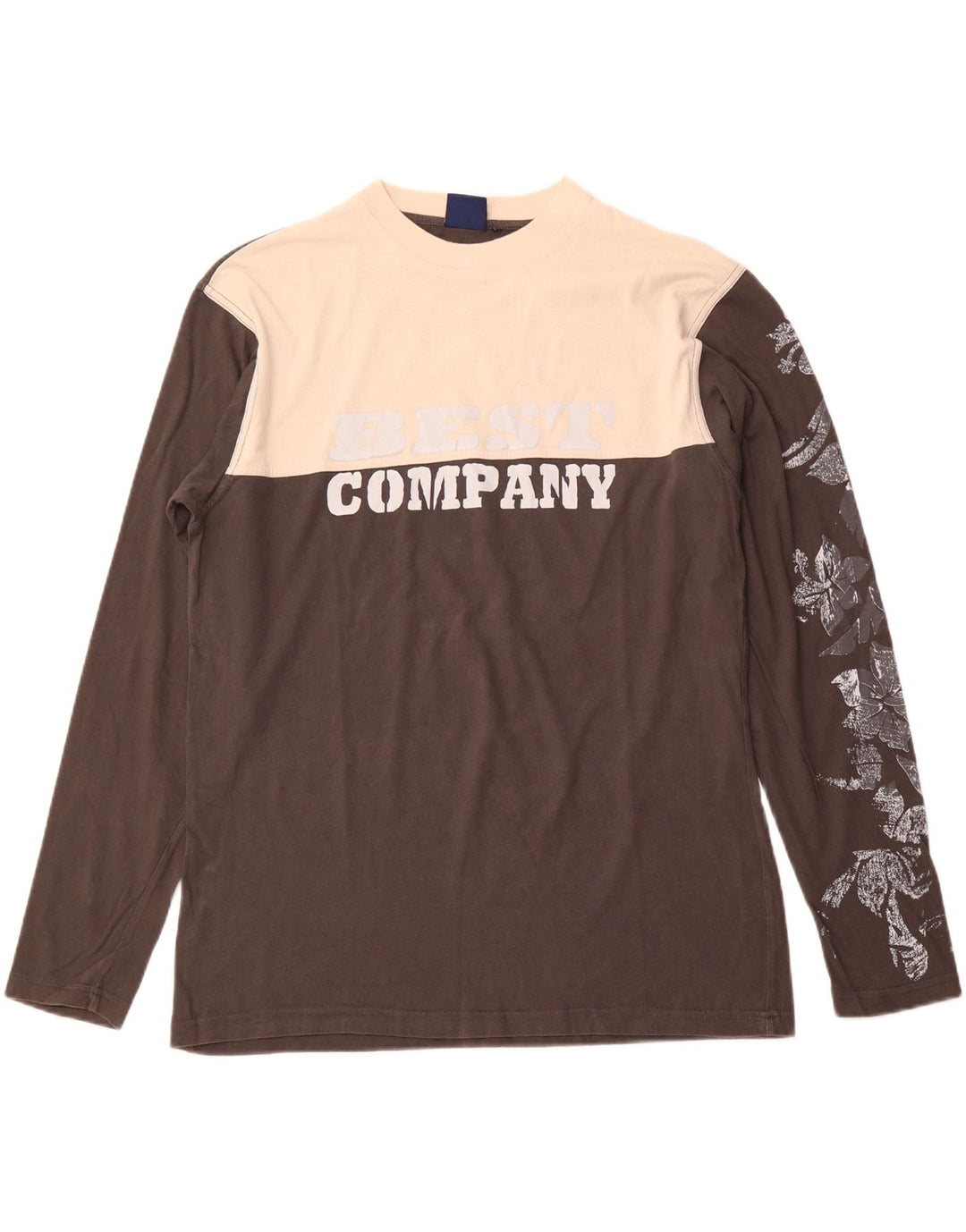 BEST COMPANY Top grafico da uomo a maniche lunghe in cotone color block grigio medio
