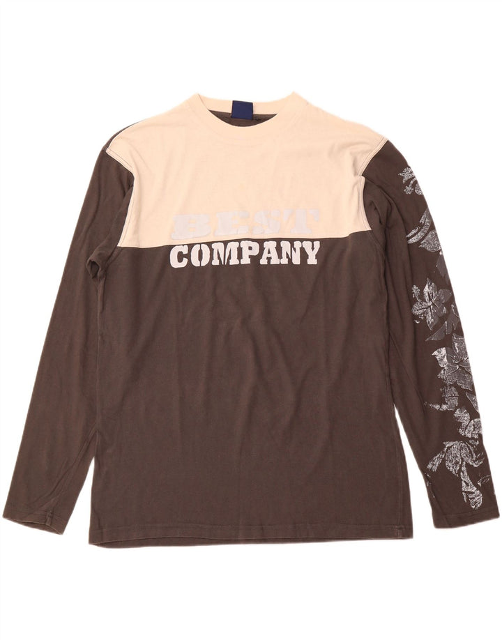BEST COMPANY Top grafico da uomo a maniche lunghe in cotone color block grigio medio