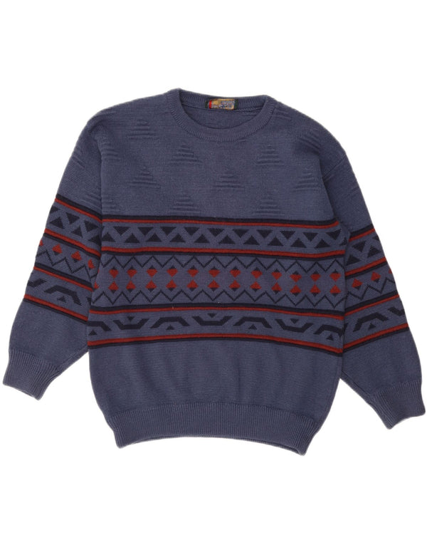 GILT EDGE Maglione da uomo girocollo grande lana geometrica blu navy