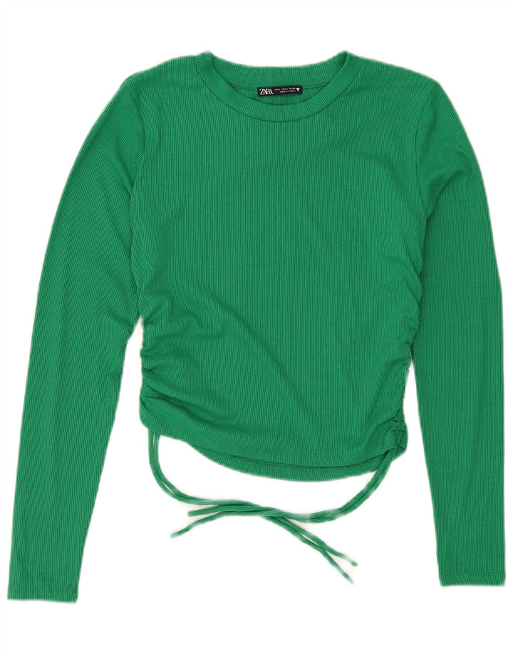 ZARA Womens Crop Top Long Sleeve UK 14 Large Green Polyester
