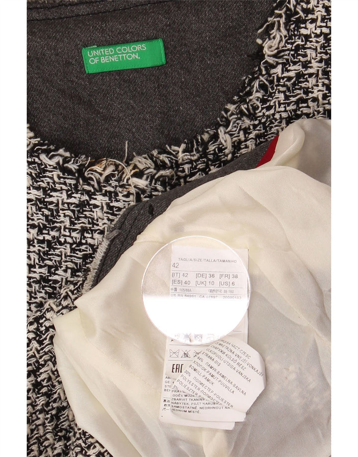 Giacca blazer aperta corta da donna BENETTON UK 10 piccolo pied de poule grigio