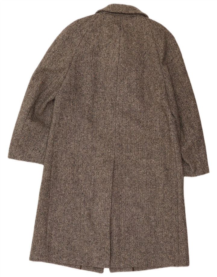 Cappotto da uomo Crombie UK 36 Small Marrone a spina di pesce in lana nuova