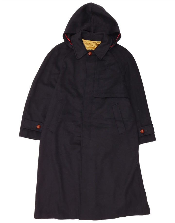 Cappotto vintage da uomo con cappuccio IT 48 medio in lana blu navy