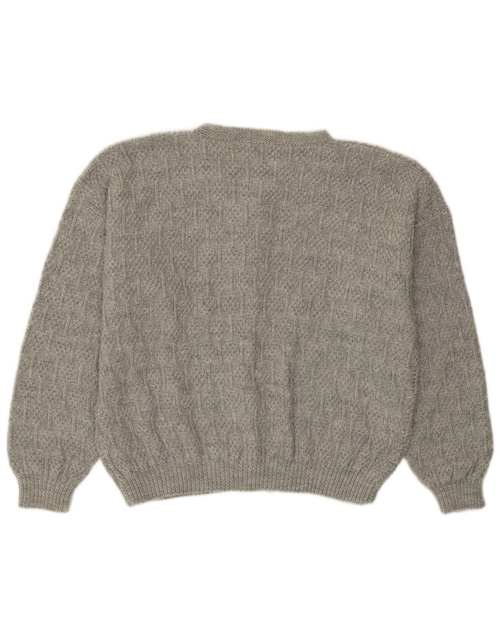 Maglione cardigan da donna vintage UK 14 grande grigio
