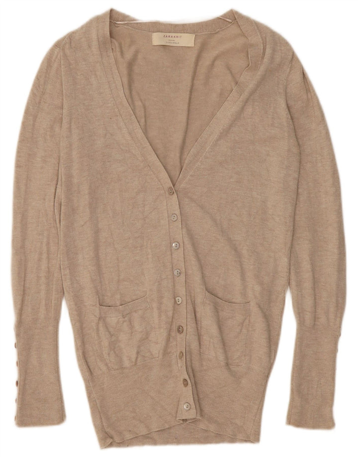 Maglione cardigan da donna Zara UK 12 Rayon beige medio