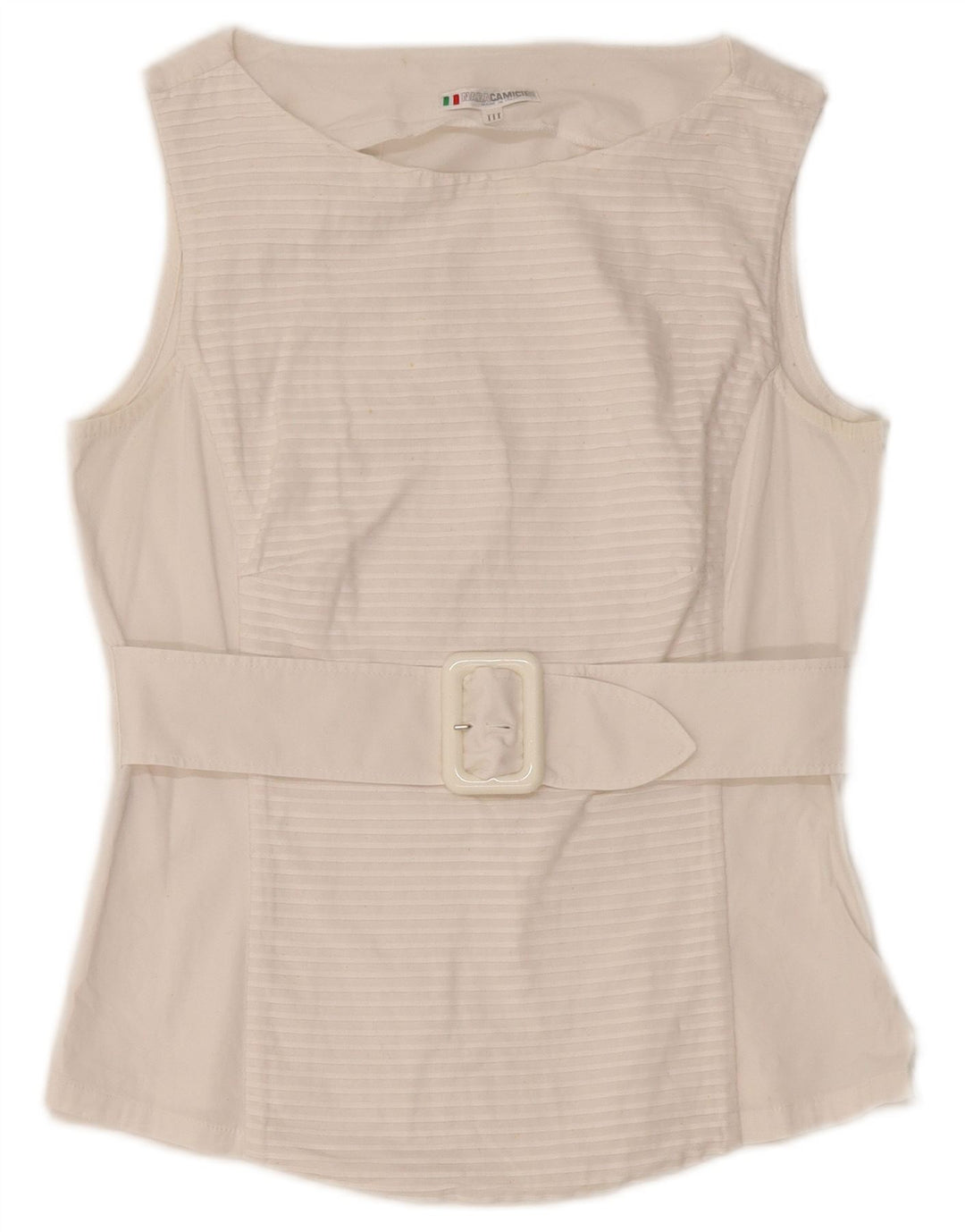 NARACAMICIE Camicetta senza maniche da donna Top UK 8 Piccolo cotone gessato bianco