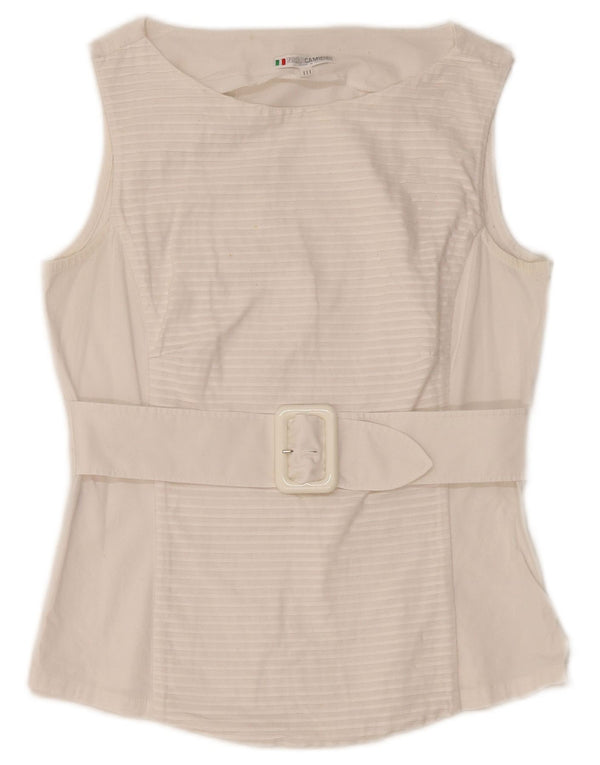 NARACAMICIE Camicetta senza maniche da donna Top UK 8 Piccolo cotone gessato bianco
