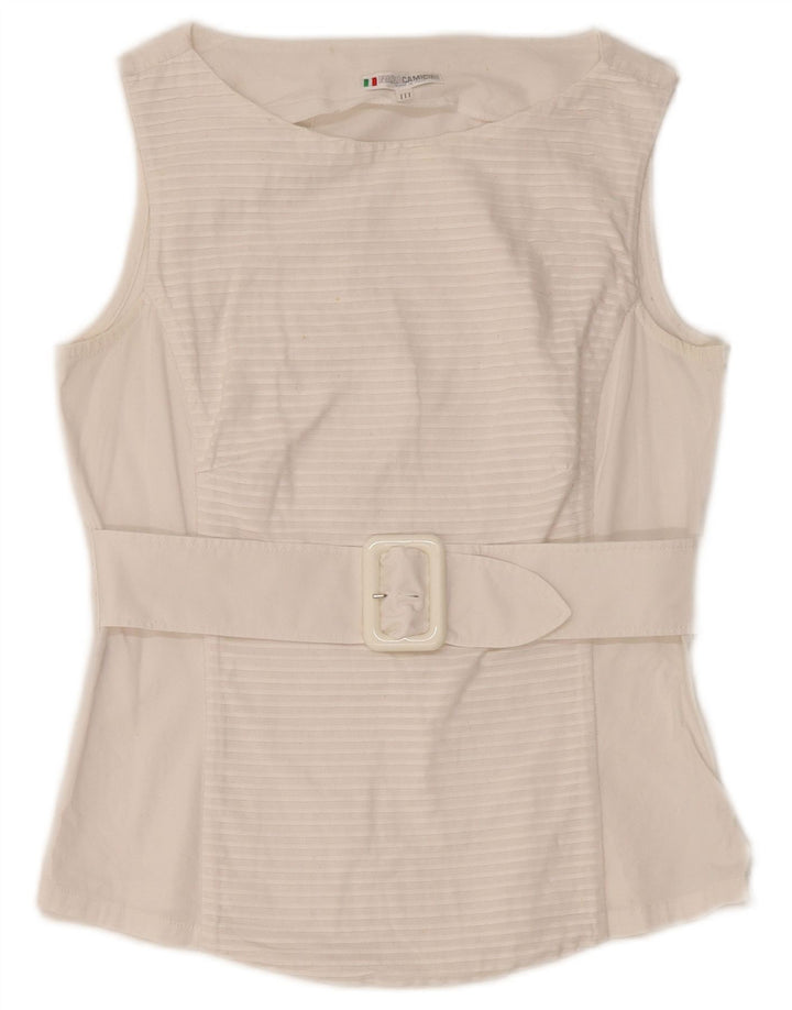 NARACAMICIE Camicetta senza maniche da donna Top UK 8 Piccolo cotone gessato bianco
