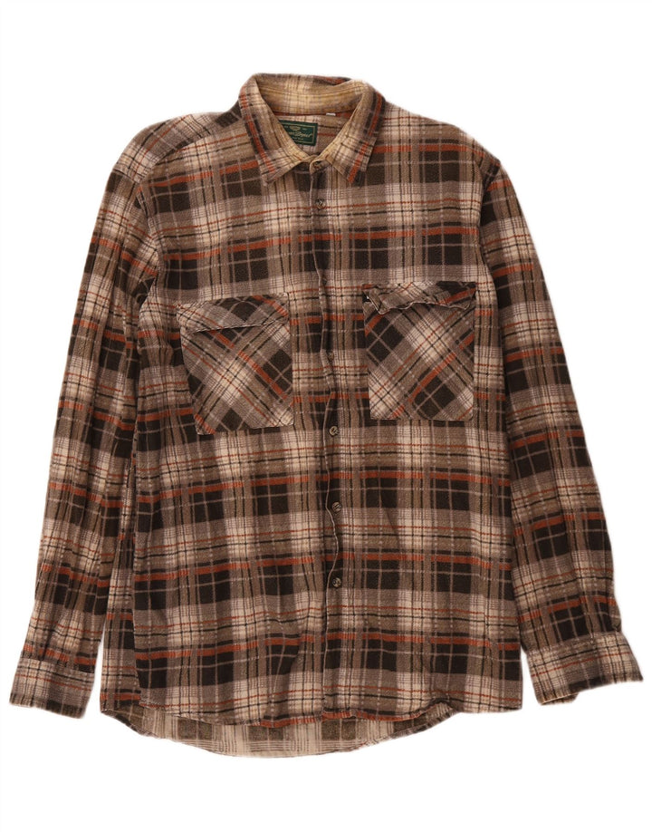 Camicia da uomo in flanella di progetto europeo, cotone a quadri marroni grandi