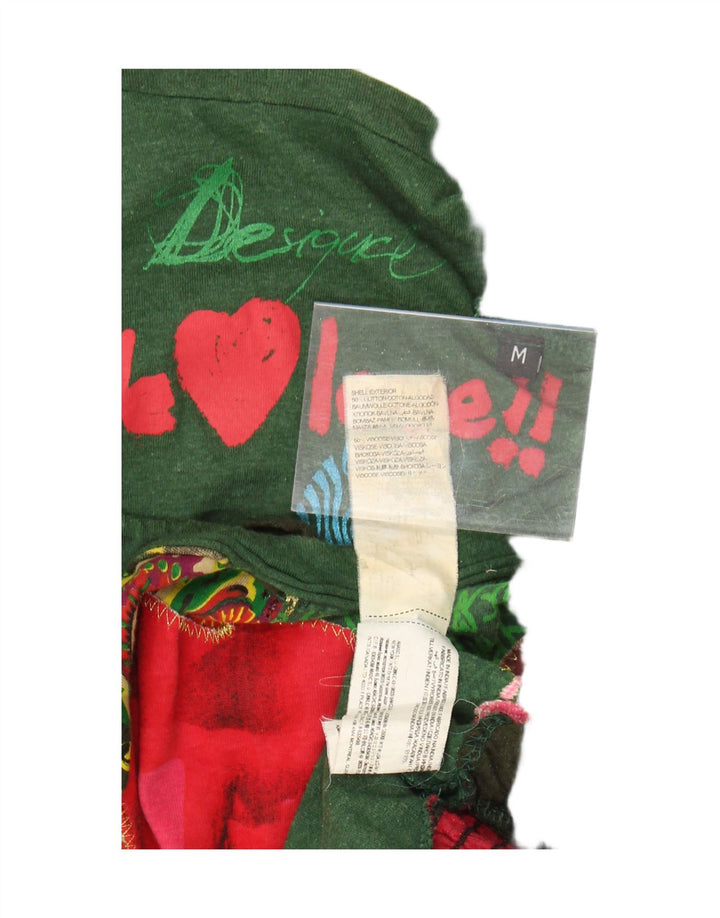 Desigual Donna Graphic Top Manica Lunga UK 14 Cotone Verde Medio