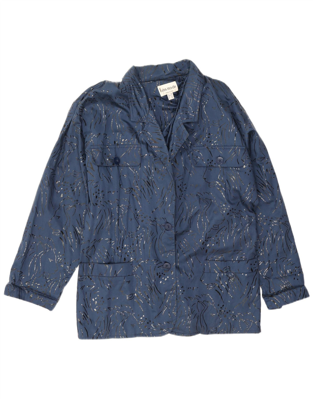 Giacca multiuso oversize da donna vintage EU 40 blu medio con stampa animalier