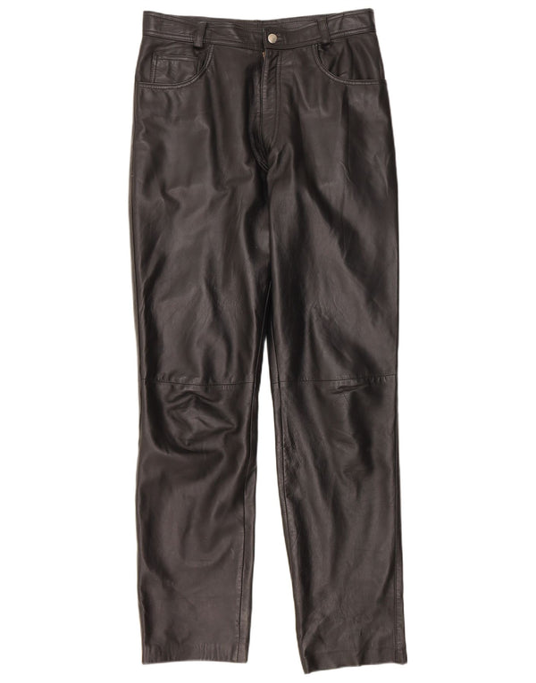 Pantaloni dritti in pelle da uomo vintage UK 34 XS W30 L33 neri