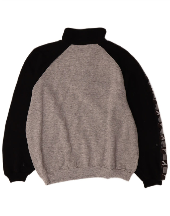 Felpa Diadora da uomo con zip e collo, grande, in cotone color block grigio