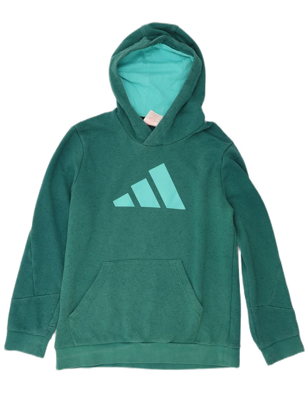 Felpa con cappuccio grafica Adidas da ragazzo 13-14 anni in cotone verde screziato
