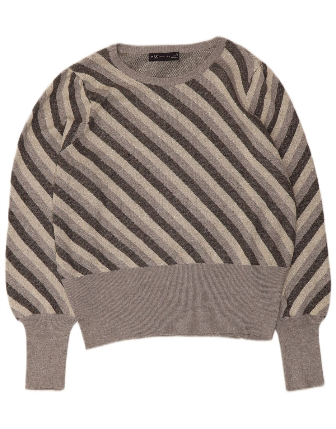 Maglione maglione con scollo a barca da donna Marks & Spencer UK 16 grandi righe grigie