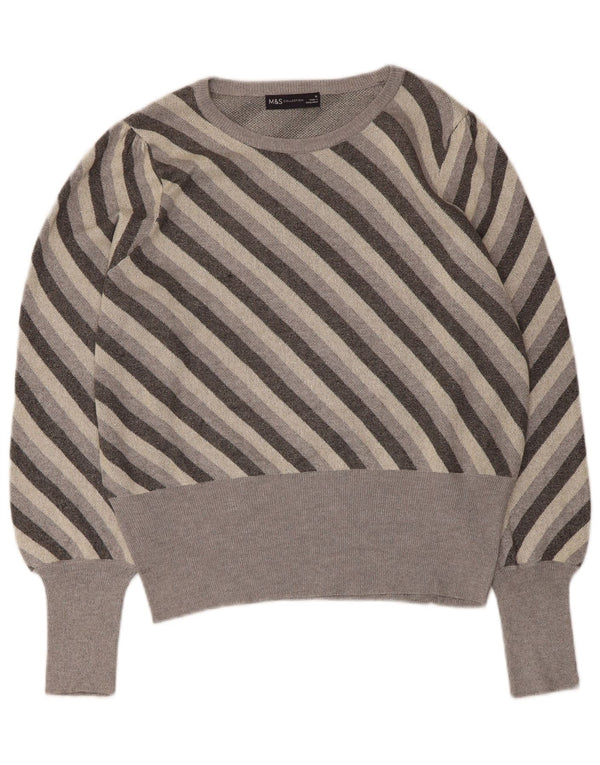 Maglione maglione con scollo a barca da donna Marks & Spencer UK 16 grandi righe grigie