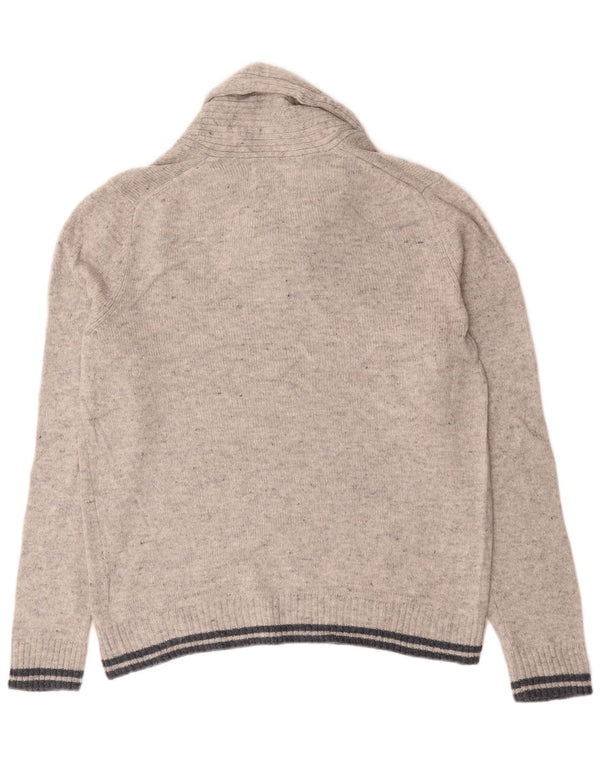 Maglione da uomo Marks & Spencer con collo a scialle, grande lana d'agnello screziata grigia