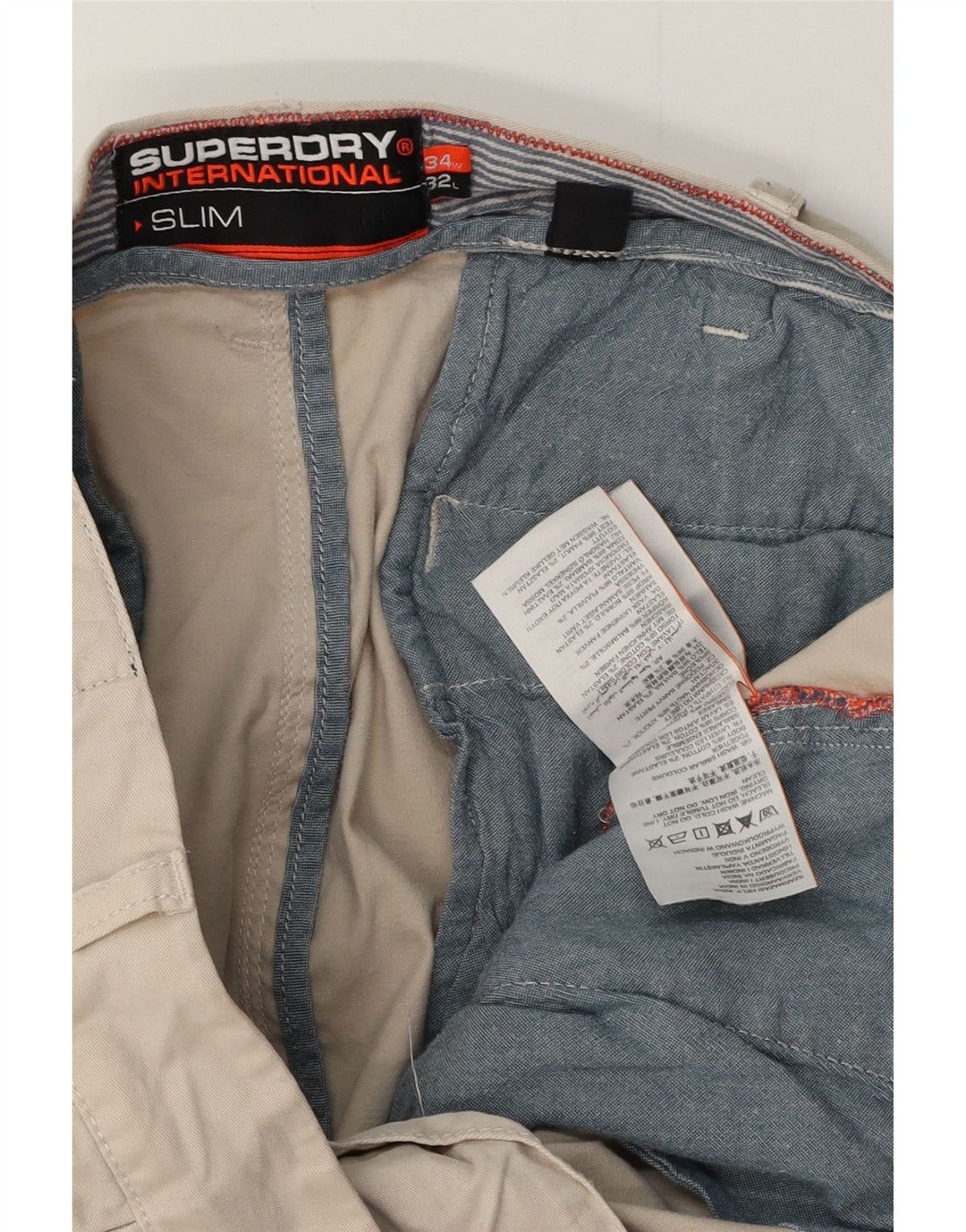 Pantaloni chino slim da uomo SUPERDRY W34 L28 cotone beige