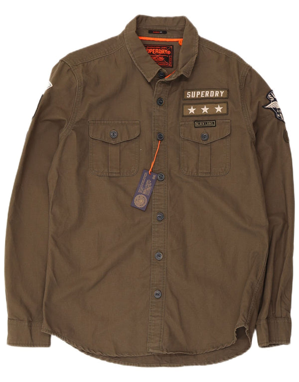 Camicia da uomo classica vestibilità militare Superdry XL in cotone kaki