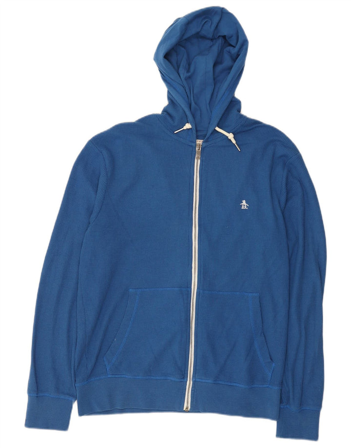 Maglione con cappuccio e zip da uomo Penguin in cotone blu medio