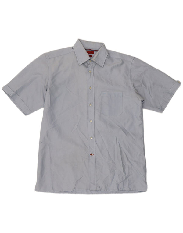 Camicia da uomo a maniche corte Regular Fit Pierre Cardin in cotone blu medio