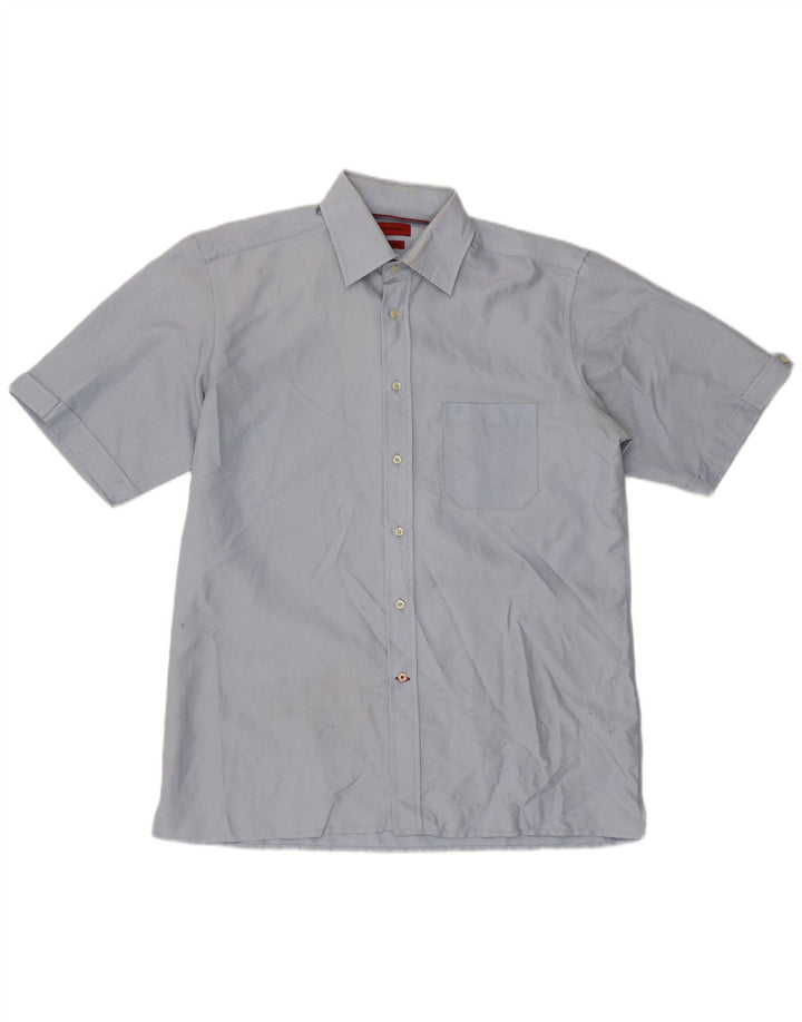 Camicia da uomo a maniche corte Regular Fit Pierre Cardin in cotone blu medio