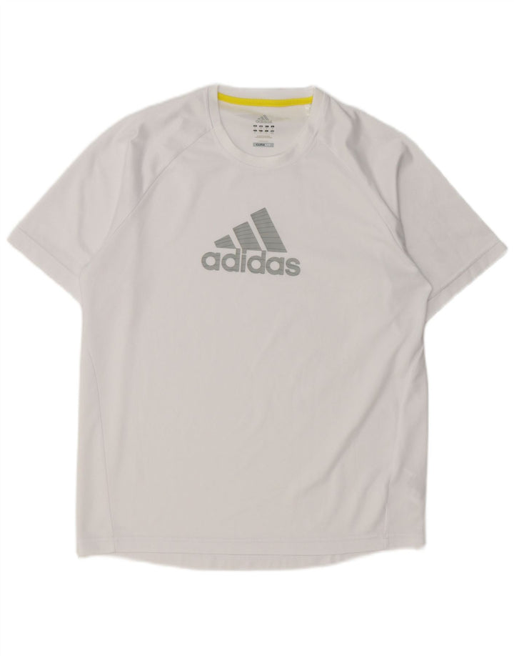 T-shirt grafica Adidas da uomo Climalite Top in poliestere bianco medio