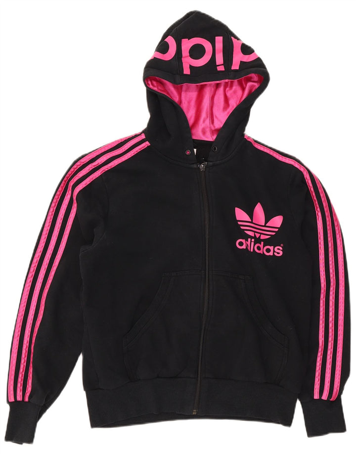 Maglione con cappuccio e zip grafica da donna Adidas EU 42 cotone nero medio