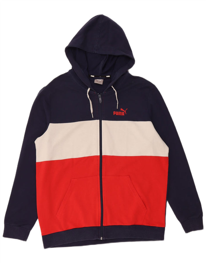 PUMA Felpa con cappuccio e zip da uomo, grande, in cotone color block multicolore