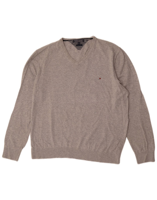 Maglione maglione con scollo a V da uomo Tommy Hilfiger 2XL cotone grigio