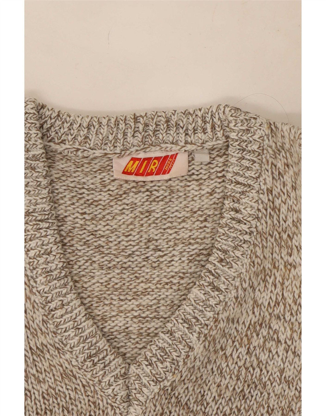 Maglione vintage da uomo con scollo a V XL in lana screziata marrone