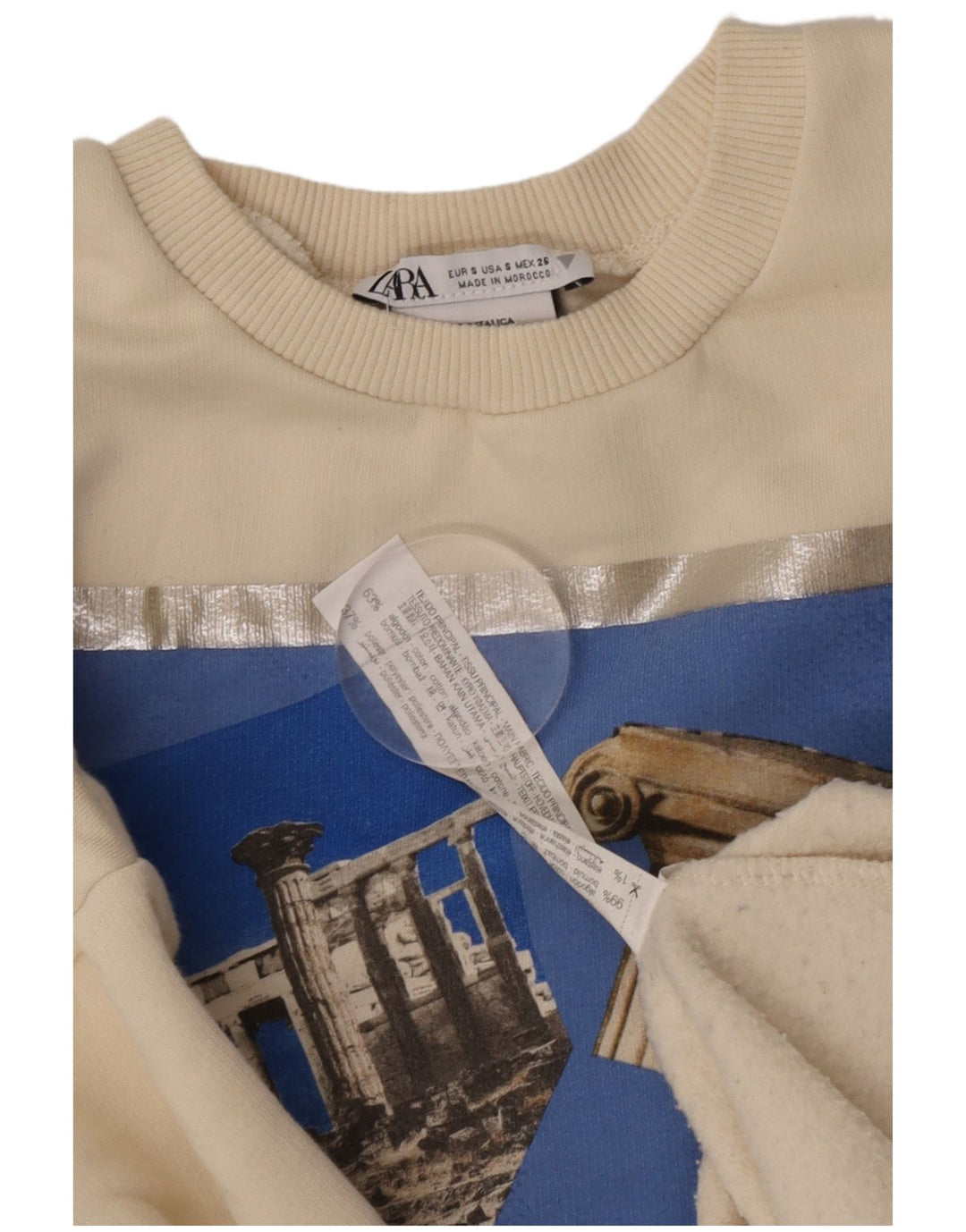 Felpa oversize grafica da donna Zara UK 10 piccola bianco sporco
