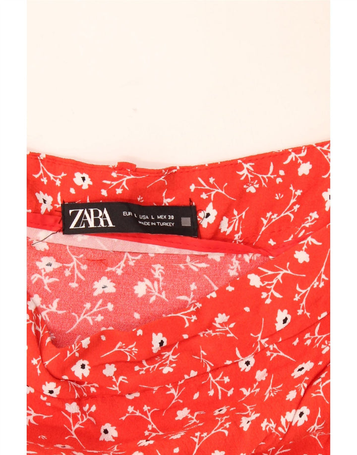 Gonna ZARA Donna UK 14 Grande Rosso Floreale