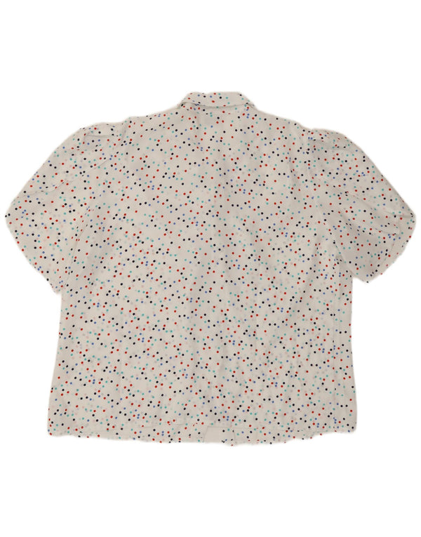 Camicetta vintage da donna a maniche corte con cravatta sul davanti EU 46 XL bianca maculata