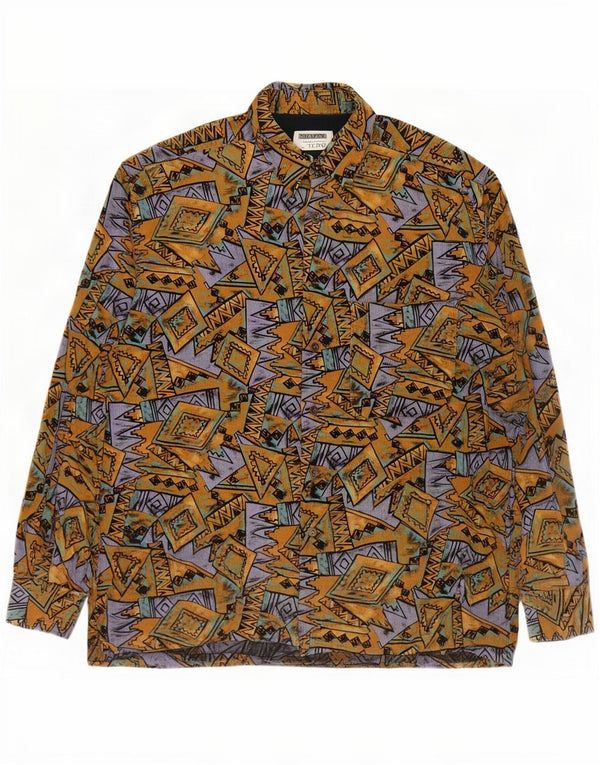 Camicia vintage da uomo in velluto a coste XL multicolore geometrica