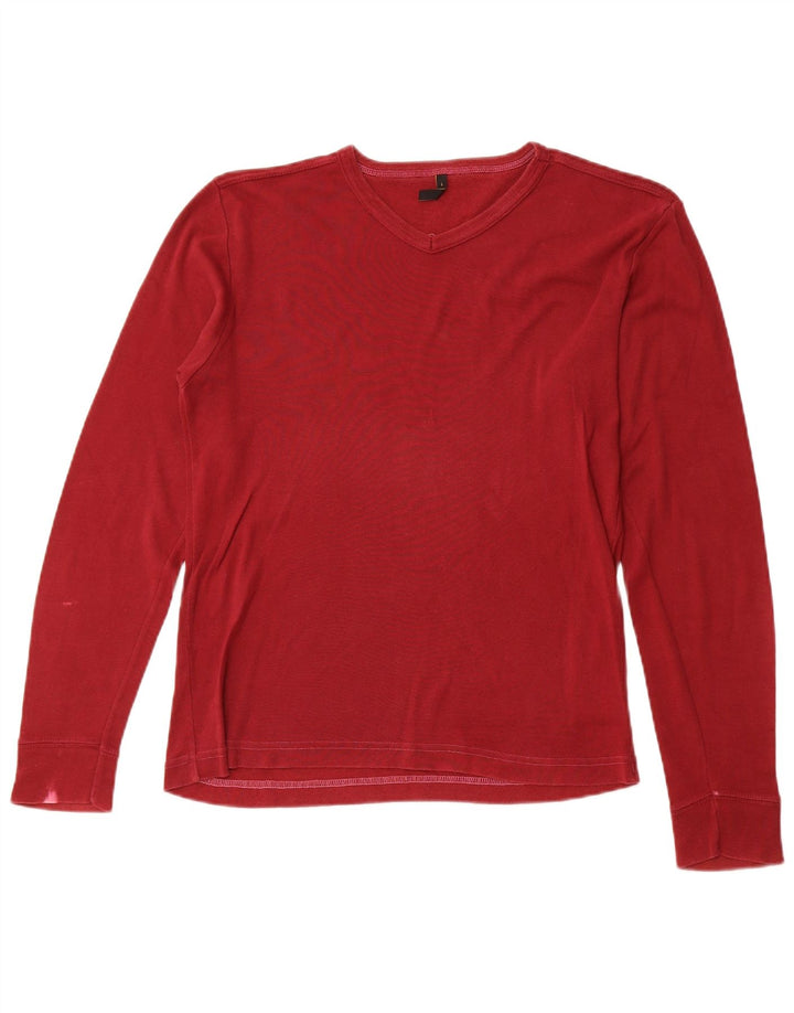 Top da donna LEE manica lunga UK 16 grande rosso cotone