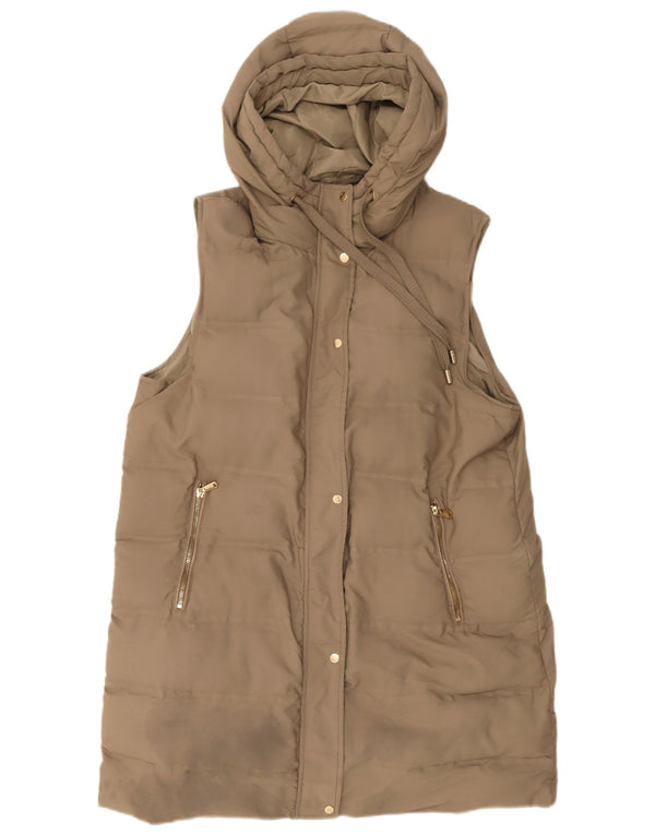 Gilet imbottito lungo con cappuccio da donna Zara UK 18 XL poliestere marrone